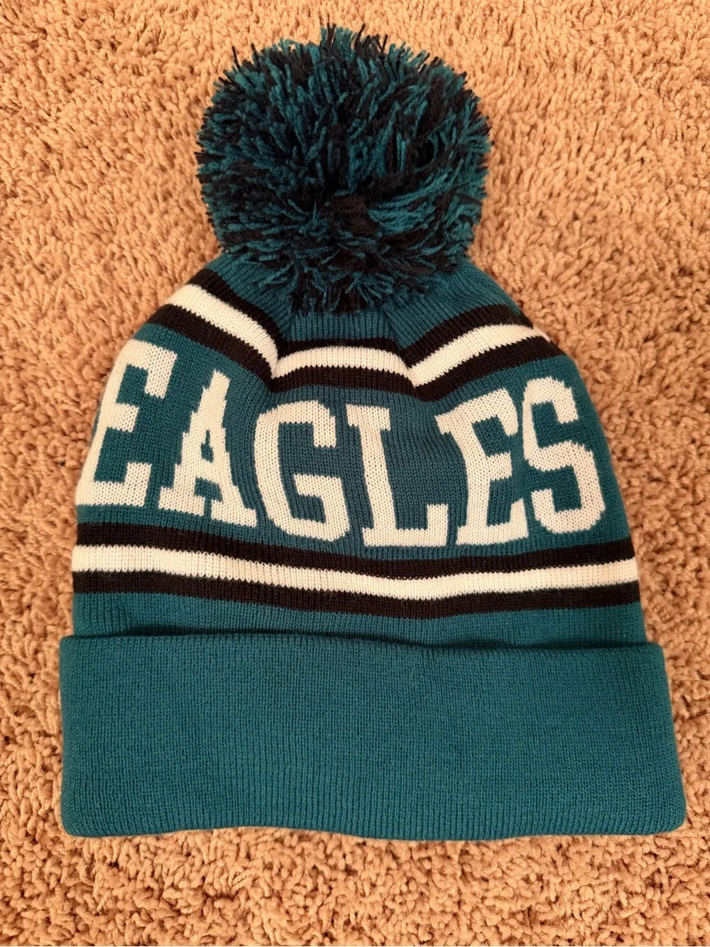 Kids Teal EAGLES Pom Cuffed Beanie Hat